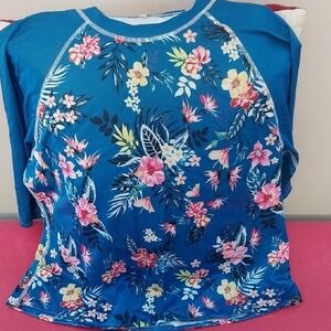 Source Unknown Blue Floral Swim Top